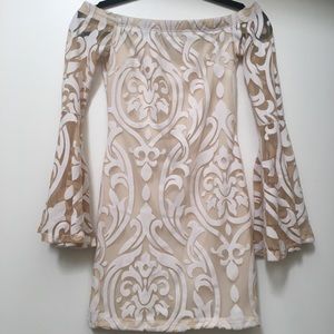 Off the shoulder sheer patterned white dress